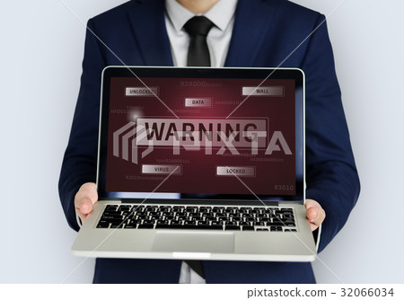 Man holding laptop network graphic overlay 32066034