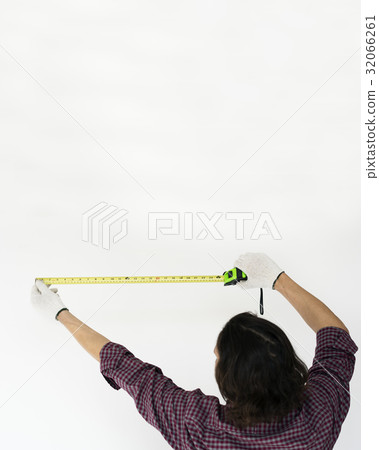 Man Use Measurement Tape Work Man Use Measurement Tape Work 32066261