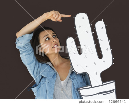 Woman Scared Paper Craft Arts Cactus Studio Portrait 32066341