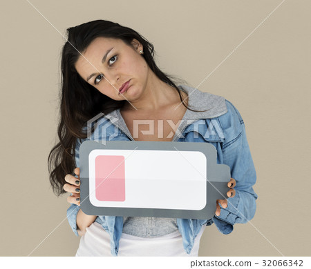 Woman Exhausted Tired Low Battery Symbol 32066342