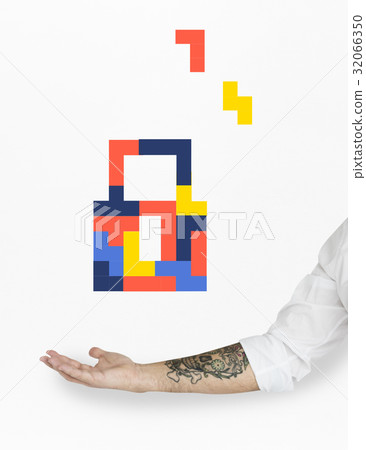 8 bit illustration of padlock security accessibility system 32066350