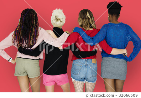 People Girlfriends Friendship Huddle Rear View Togetherness 32066509