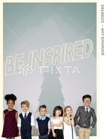 Group of school kids with aspiration word graphic Group of school kids with aspiration word graphic 32066568