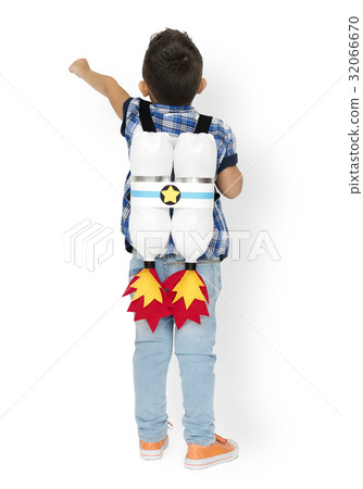 Little Boy Enjoying Toy Rocket Imagination Studio Portrait Little Boy Enjoying Toy Rocket Imagination Studio Portrait 32066670