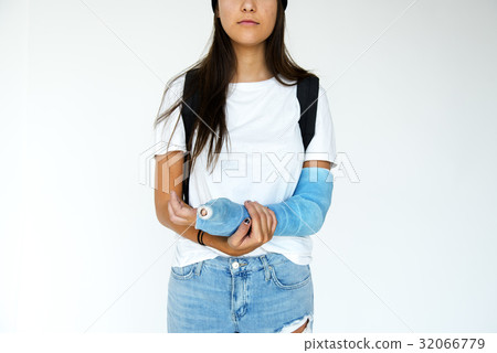 Young adult girl splint arm broken physical injury Young adult girl splint arm broken physical injury 32066779