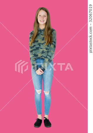 Teenage girl smiling casual studio portrait Teenage girl smiling casual studio portrait 32067019