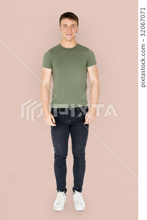 Young adult man smiling casual studio portrait 32067071