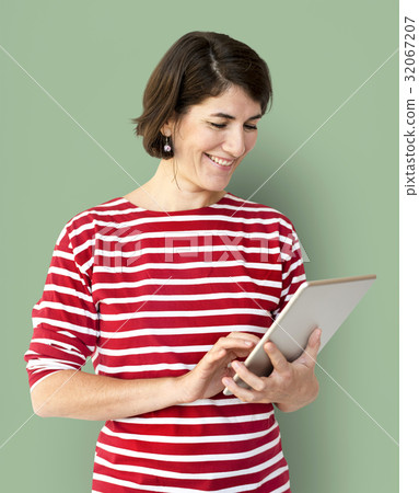 Adult Woman Using Digital Tablet Studio Adult Woman Using Digital Tablet Studio 32067207