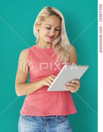 Adult Woman Using Digital Tablet Studio 32067208