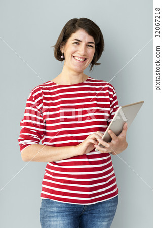 Adult Woman Using Digital Tablet Studio 32067218