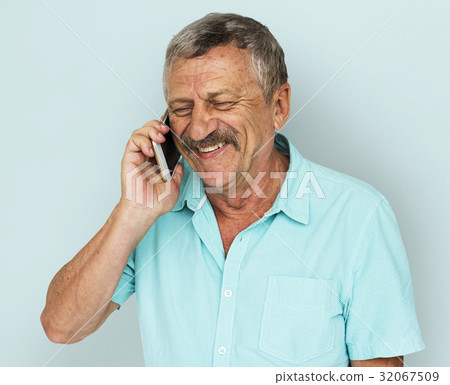 Senior Adult Man Talking on Mobile Phone Studio Portrait 32067509