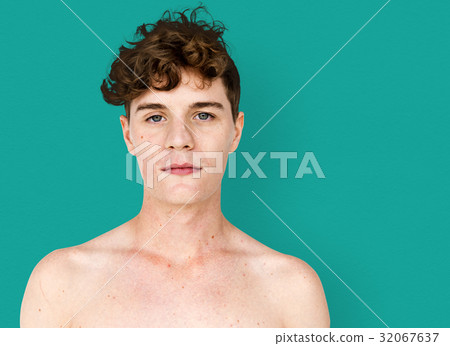 Young Adult Man with Serene Face Studio Portrait Young Adult Man with Serene Face Studio Portrait 32067637