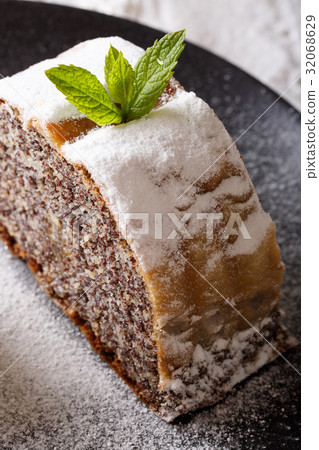Freshly baked strudel filled with poppy macro 32068629