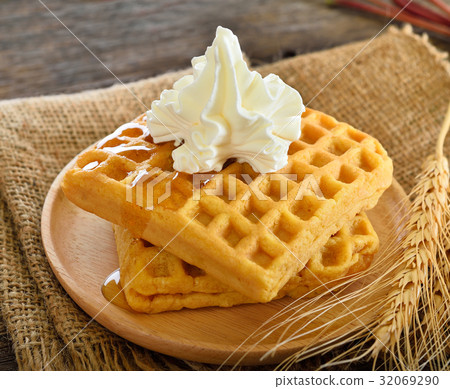 waffles honey syrup and whipped cream waffles honey syrup and whipped cream 32069290