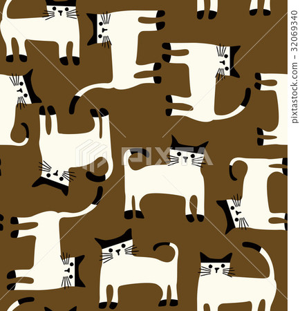 Hand-painted cat seamless pattern - Stock Illustration [32069340] - PIXTA