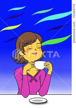 放鬆在咖啡館的婦女 放鬆在咖啡館的婦女 32069745