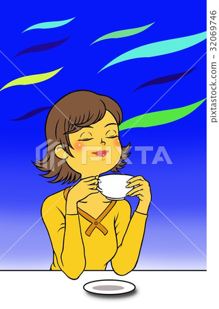 放鬆在咖啡館的婦女 放鬆在咖啡館的婦女 32069746
