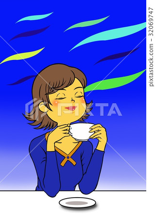放鬆在咖啡館的婦女 放鬆在咖啡館的婦女 32069747