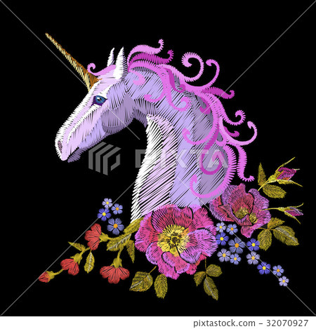 Fantasy unicorn embroidery patch sticker.  32070927