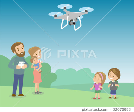 Father Operating Drone By Remote Control With Kids 32070993