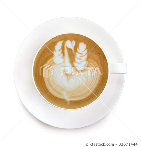Top view latte art coffee on white background Top view latte art coffee on white background 32071444