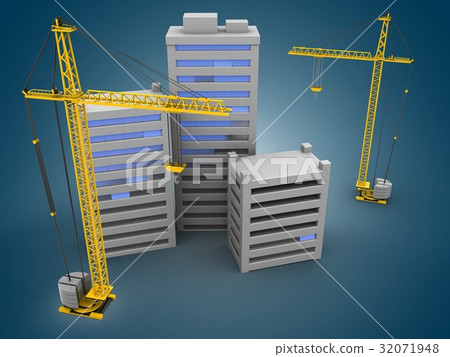 city over blue gradient background with crane city over blue gradient background with crane 32071948