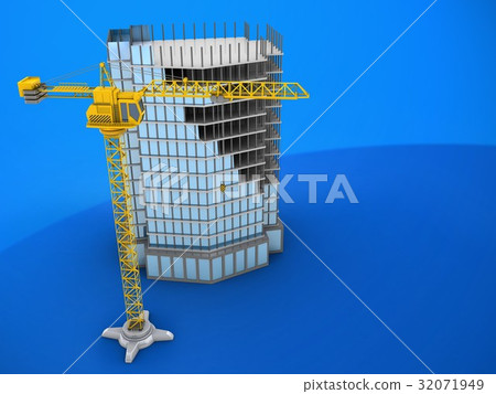 city building over blue background with crane 32071949