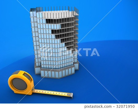 city building over blue background with ruler city building over blue background with ruler 32071950