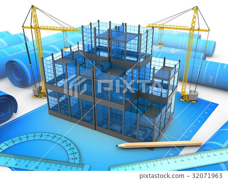 glass building with cranes glass building with cranes 32071963