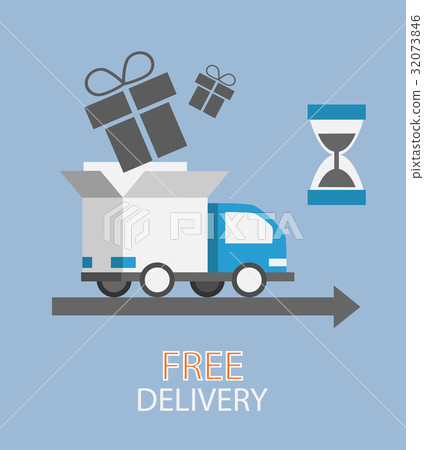 free delivery concept in flat style - truck with free delivery concept in flat style - truck with 32073846