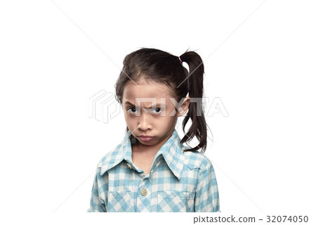 Unhappy asian little girl with sad expression Unhappy asian little girl with sad expression 32074050