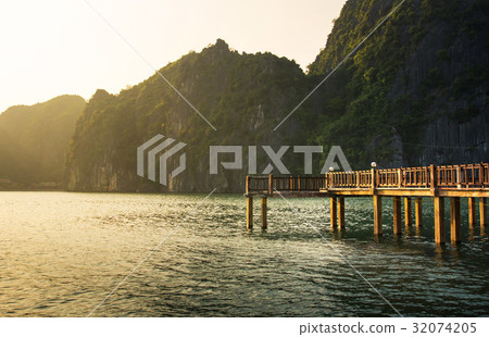 Wooden dock in Halong bay Vietnam 32074205