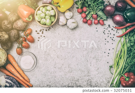 Vegetables on a stone countertop. 32075031