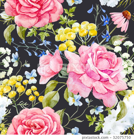 Watercolor rose seamless vector pattern - Stock Illustration [32075750 ...