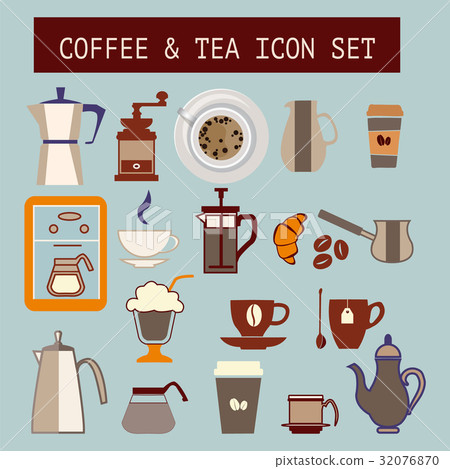 Set of vector flat tea and coffee icons 32076870