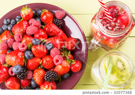 Fruits flavored water in jars mixed soft fruits 32077168