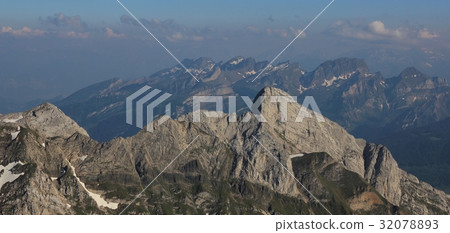 Layered rock seen from Mount Santis, Swiss Alps. Layered rock seen from Mount Santis, Swiss Alps. 32078893