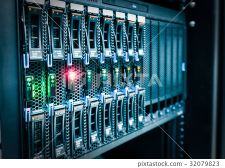 Server mount on rack in data center room  32079823