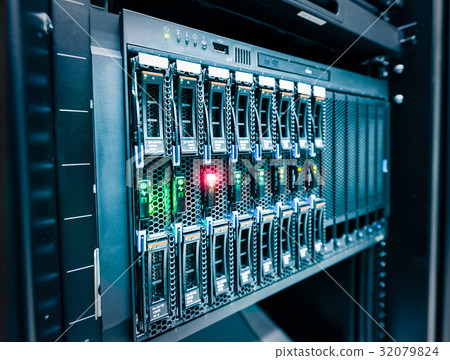 Server mount on rack in data center room  32079824