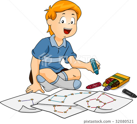 插图素材: kid boy constellation draw