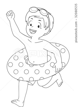 Kid Boy Flotation Coloring Page - Stock Illustration [32080535] - Pixta