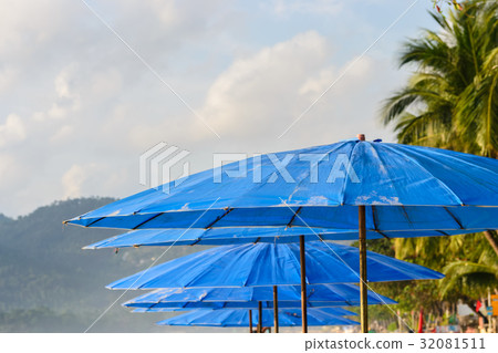 blue umbrellas on the Chaweng beach 32081511