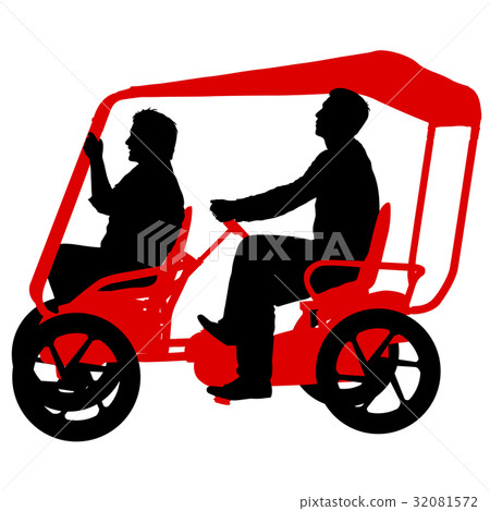 Silhouette of two athletes on tandem bicycle  32081572