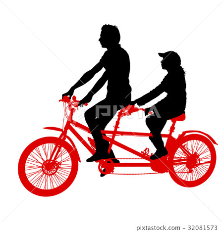 Silhouette of two athletes on tandem bicycle 32081573