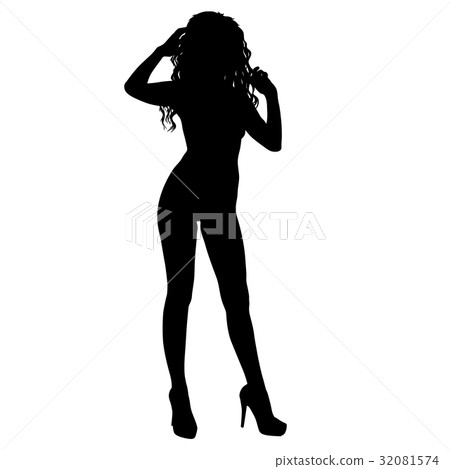 Beautiful fashion girl silhouette on a white  32081574