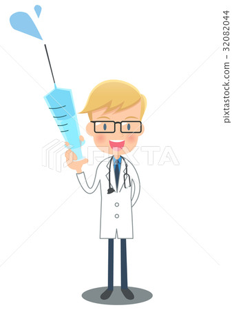 白色外套的醫生有註射器的 32082044