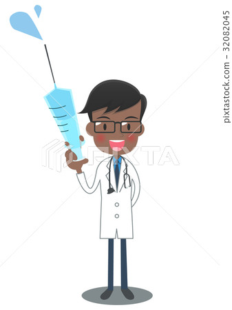Doctor in white coat with syringe 32082045