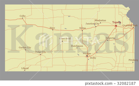 Kansas accurate vector exact detailed State Map 32082187
