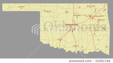 Oklahoma detailed exact detailed vector State Map 32082188
