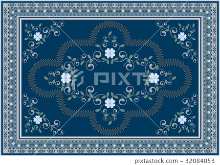 Carpet of ornament in blue and green shades Carpet of ornament in blue and green shades 32084053